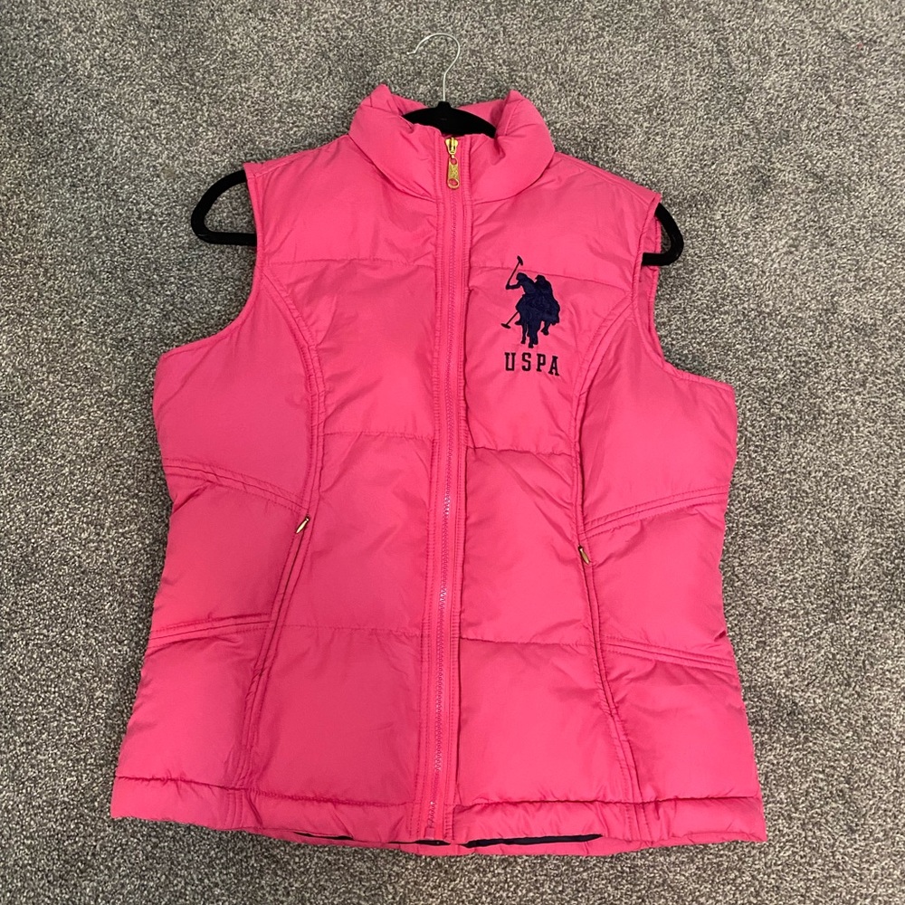 #58 Hot pink puffer US Polo Assn. Vest size large EUC